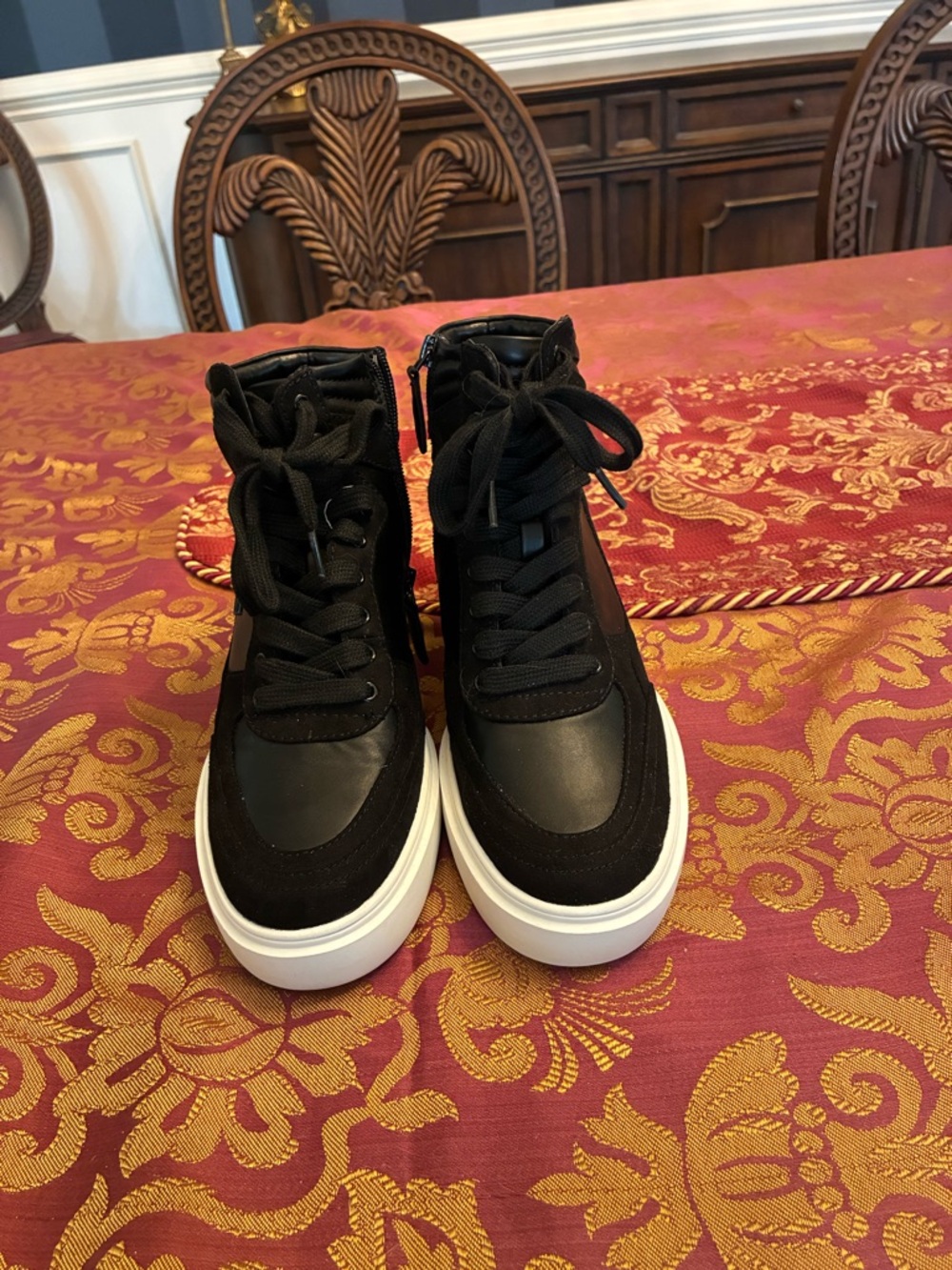 Black Platform High-Top Sneakers with White Soles by JLO with zippered closure
